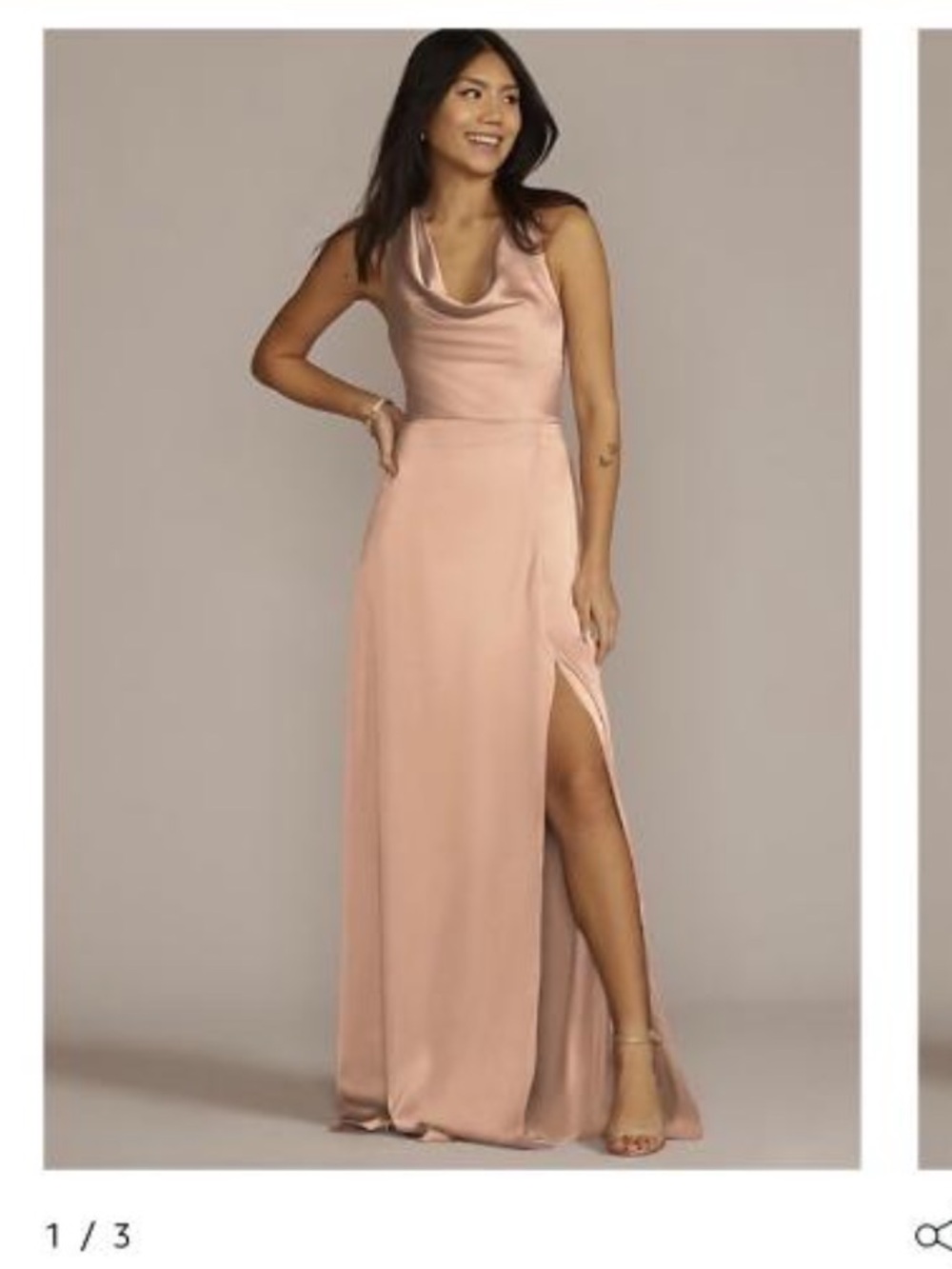 Sleeveless Satin Cowl Neck Maxi Dress — Champagne Blush